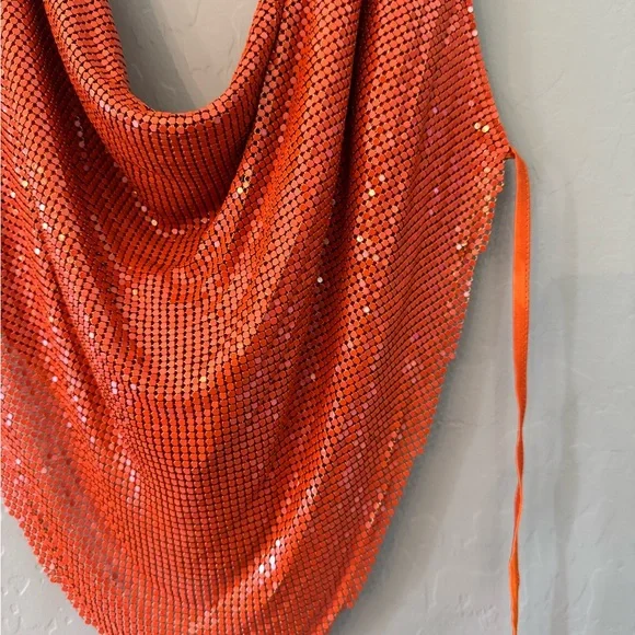 Urban Outfitters Orange Sequin Halter Scarf Top - Picture 2 of 6